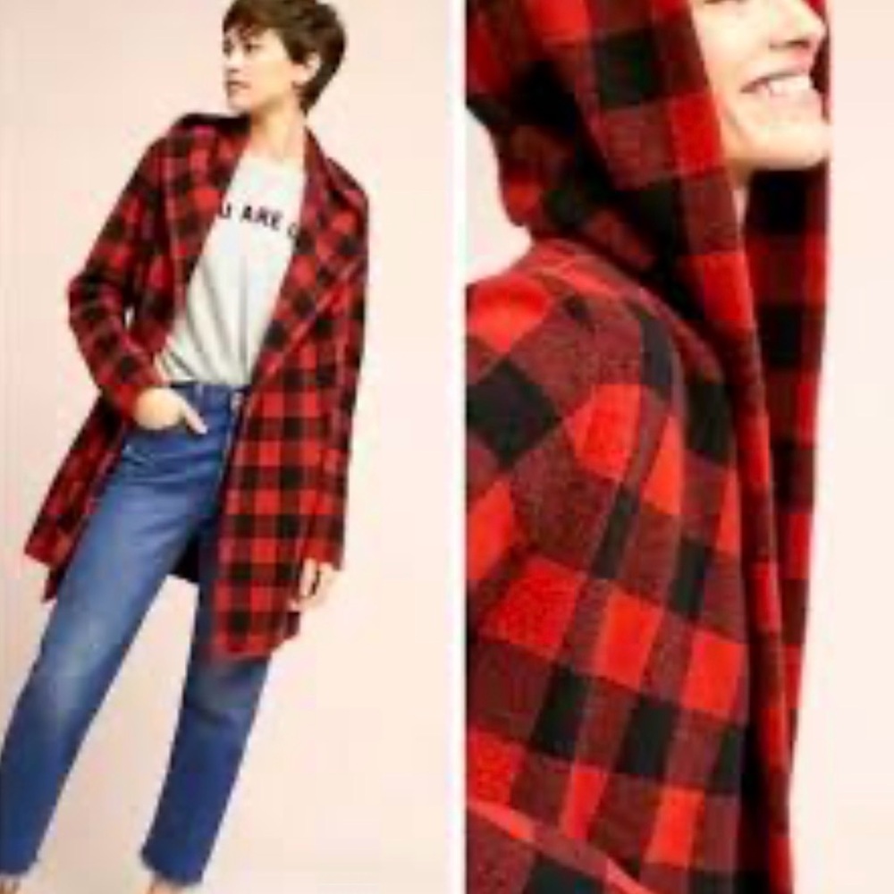 Anthropologie Buffalo Plaid Cardigan Coat - Medium